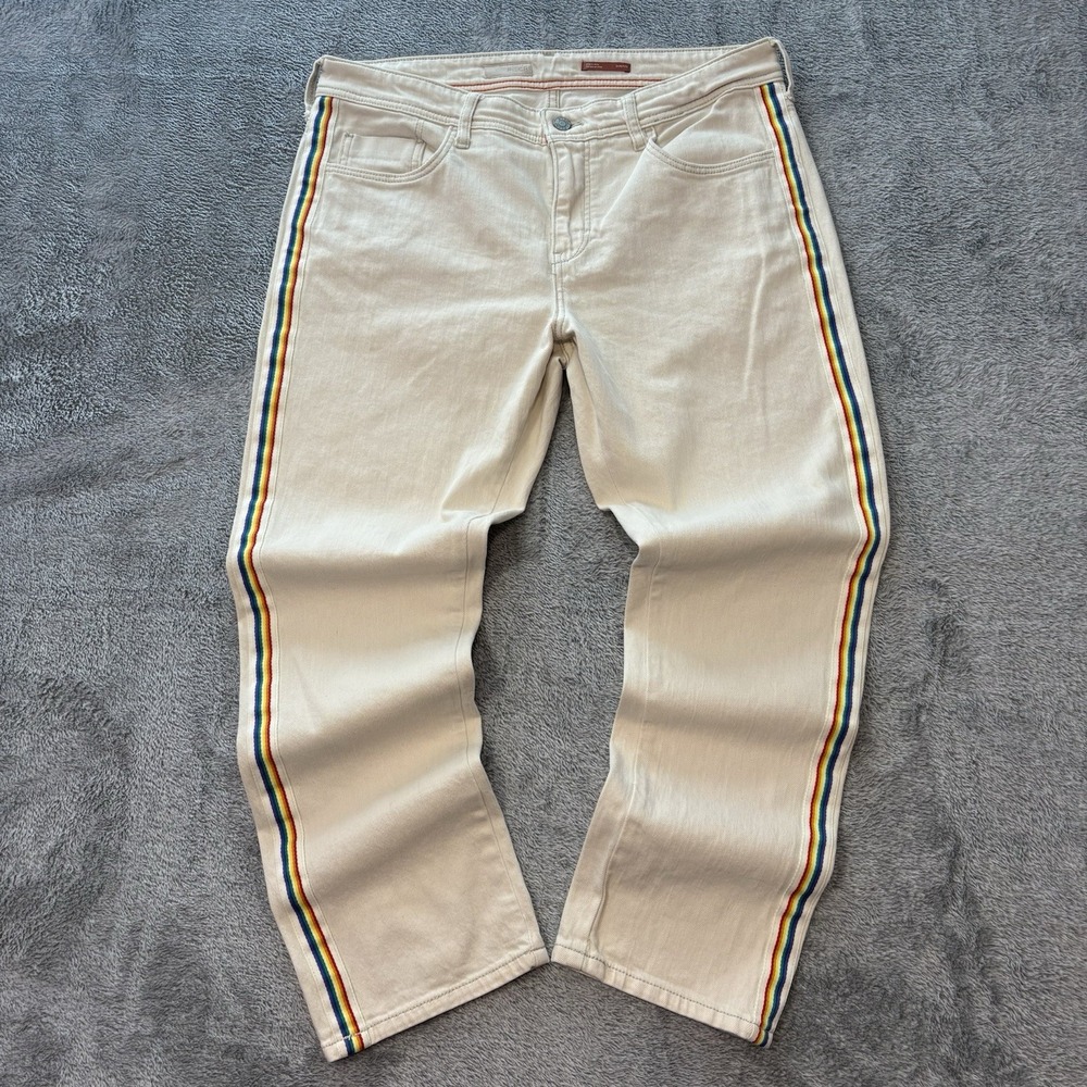 Pilcro Anthropologie Boyfriend Crop Jeans Rainbow‎ Stripe Cream 31 Petite